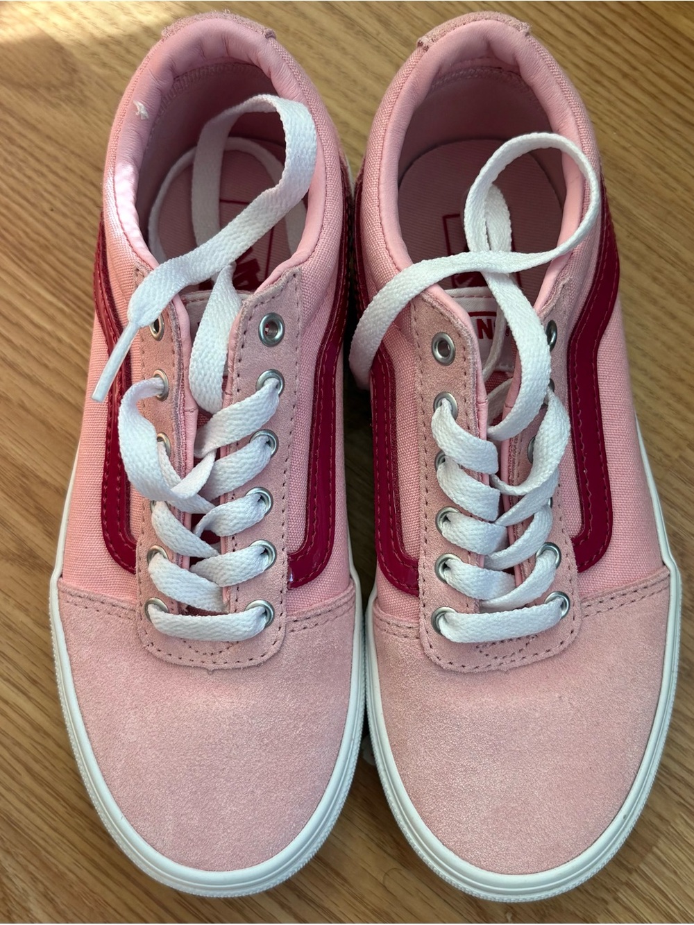 Vans Pink Low-Top Sneakers with Dark Pink Stripe size 2 little girl